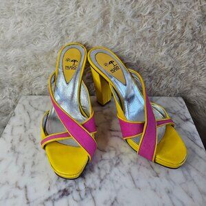 Hugo Boss Women's High Heel Yellow Patent Leather and Pink Sandal EU38/US7.5